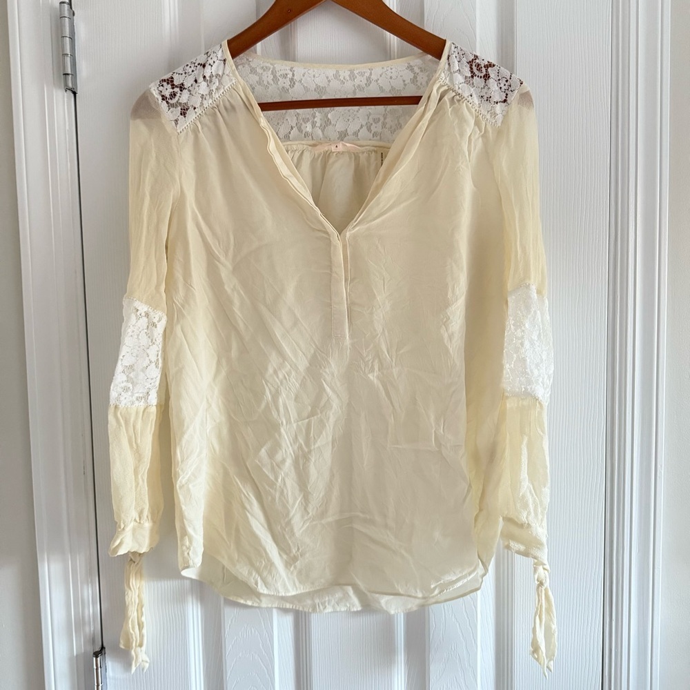 REBECCA TAYLOR Silk Blouse with Lace Cream size 4